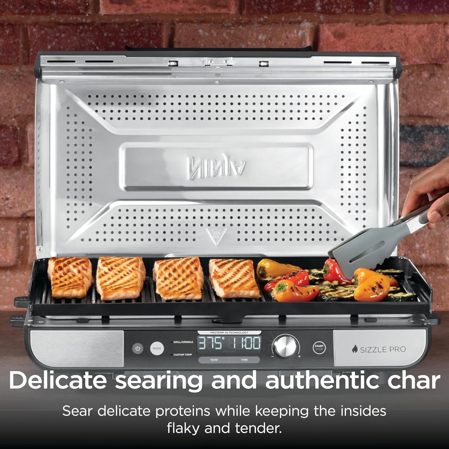 Ninja Sizzle Pro XL Indoor Grill & Flat Plate – Non-Stick Ceramic Plates, Detachable Lid, Grease Catch & Recipe Guide (Silver/Black GX101UK) - Bild 6