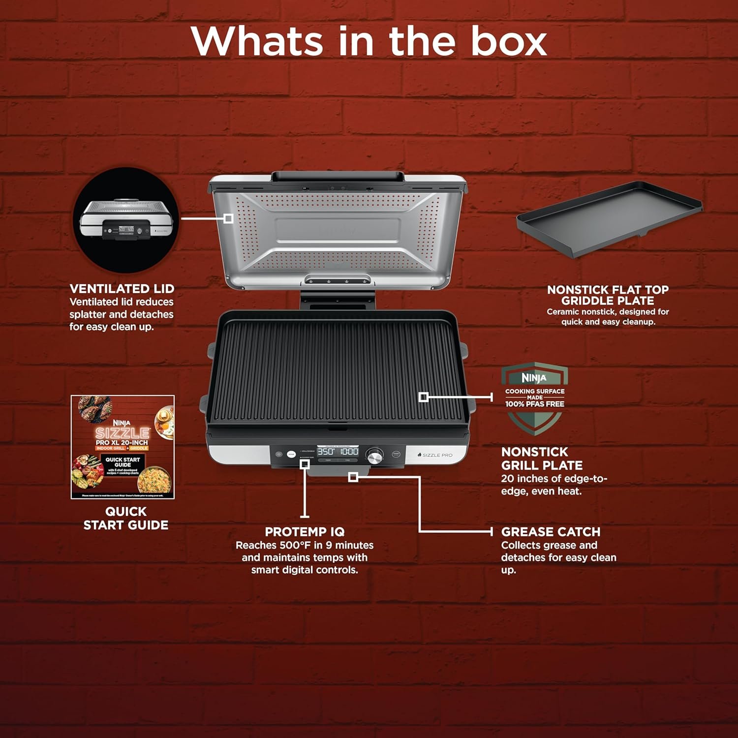 Ninja Sizzle Pro XL Indoor Grill & Flat Plate – Non-Stick Ceramic Plates, Detachable Lid, Grease Catch & Recipe Guide (Silver/Black GX101UK) - Bild 9