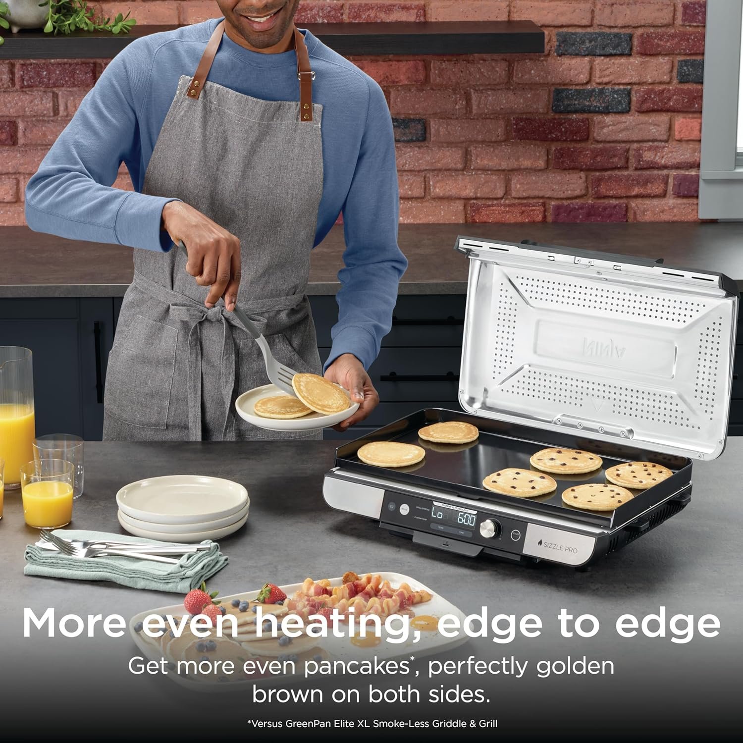 Ninja Sizzle Pro XL Indoor Grill & Flat Plate – Non-Stick Ceramic Plates, Detachable Lid, Grease Catch & Recipe Guide (Silver/Black GX101UK) - Bild 2
